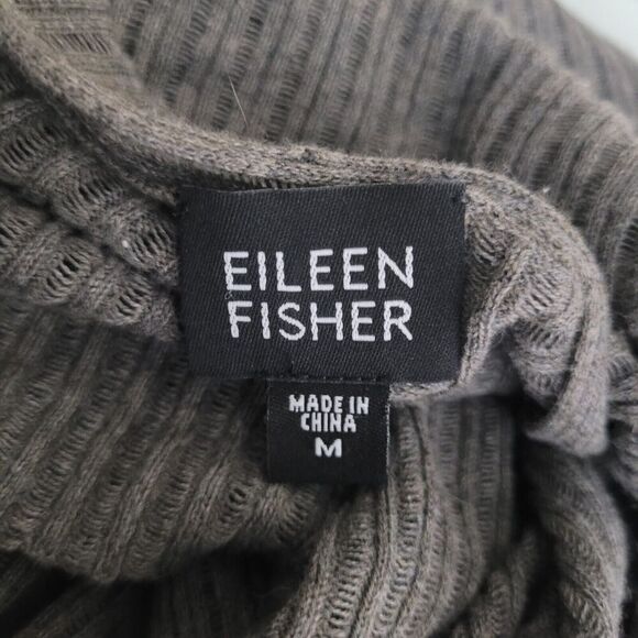 Eileen Fisher Sweater Women Gray Medium Ribbed Knit Angle Front Cardigan Minimal - Picture 5 of 7